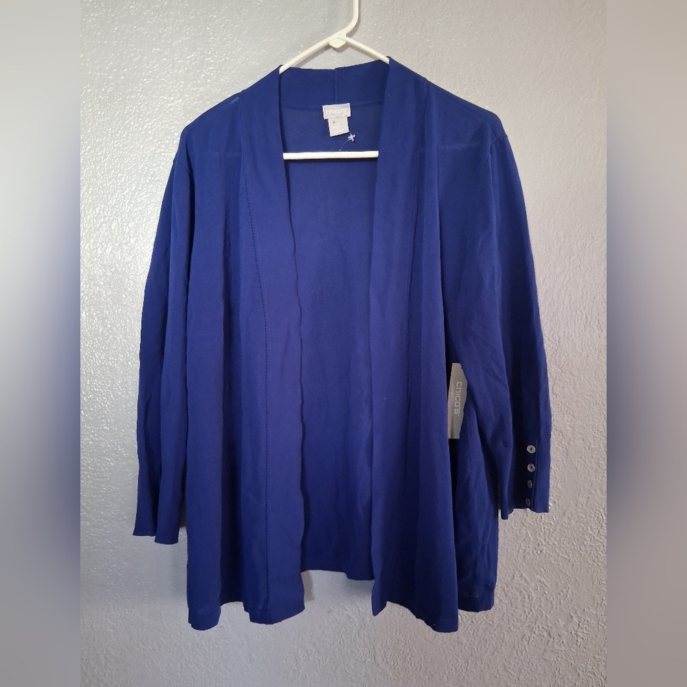 Chico's NWT The Perfect Layer Cardi Sweater Seafaring Blue 4/XXL